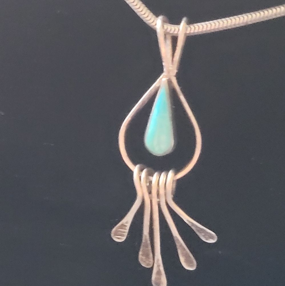 Elegant Silver and Turquoise Teardrop Pendant And Earrings Set
